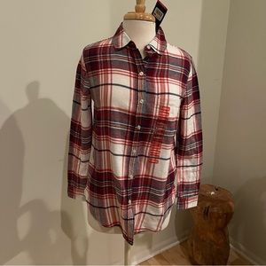 Gap Boyfriend Flannel Plaid Shirt GORGEOUS WINTER REDS NEW NWT XS/Small Smart!